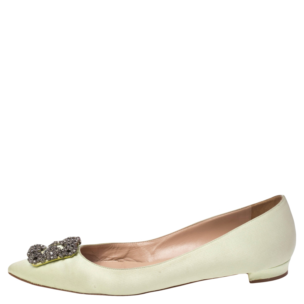 

Manolo Blahnik Green Satin Hangisi Ballet Flats Size
