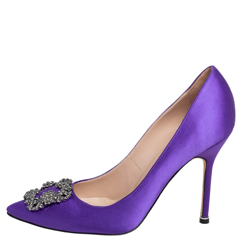 

Manolo Blahnik Purple Satin Hangisi Pumps Size