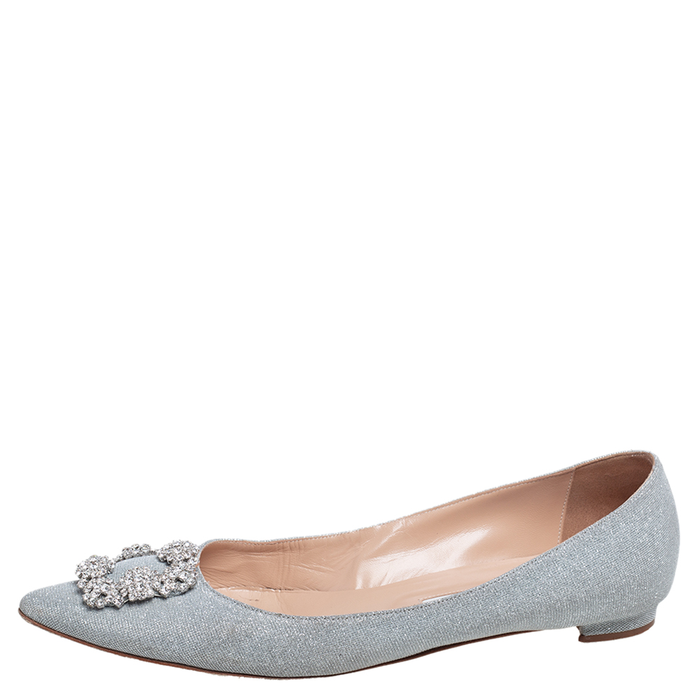 

Manolo Blahnik Silver Lurex Fabric Hangisi Ballet Flats Size