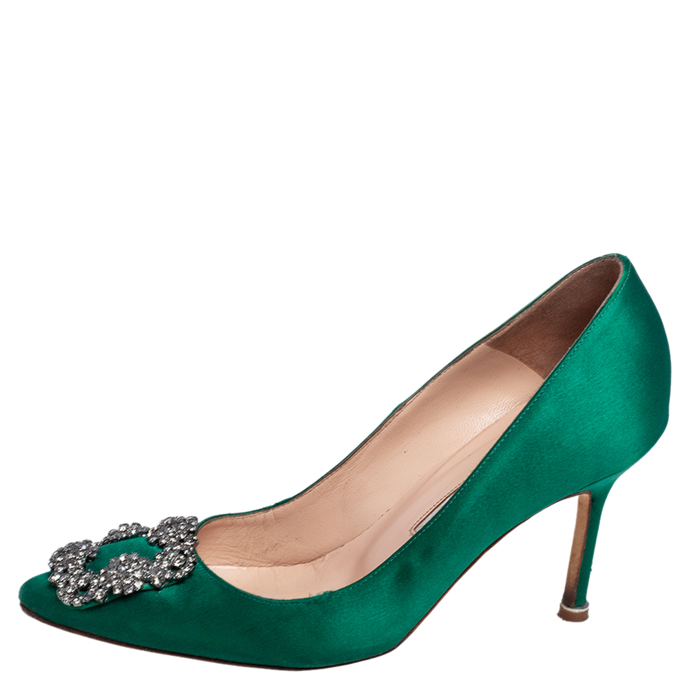 

Manolo Blahnik Green Satin Hangisi Pumps Size