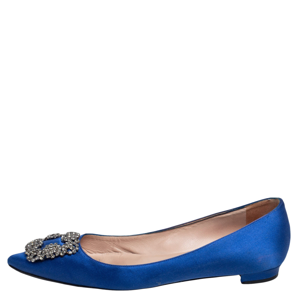 

Manolo Blahnik Blue Satin Hangisi Ballet Flats Size