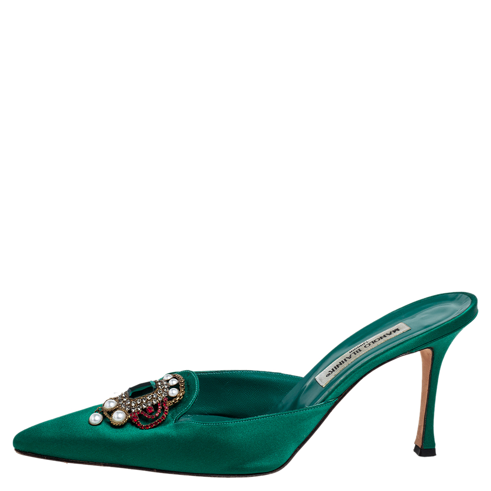 

Manolo Blahnik Green Eufrasia Mule Sandals Size