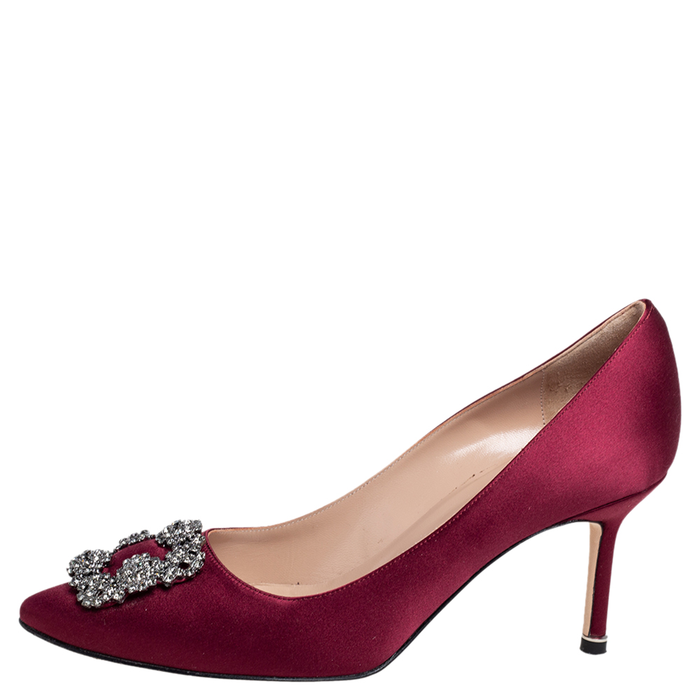 

Manolo Blahnik Burgundy Satin Hangisi Pumps Size