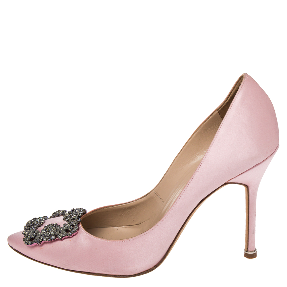 

Manolo Blahnik Pink Satin Hangisi Pumps Size