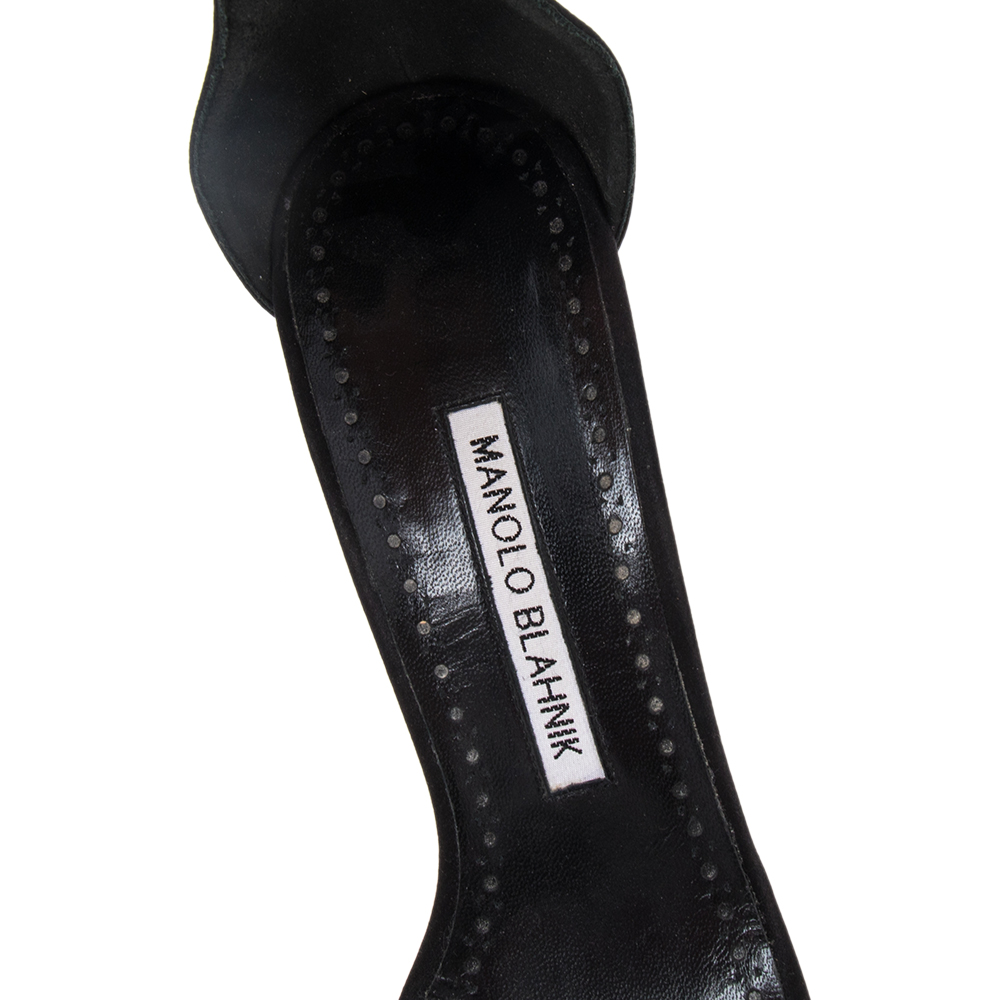 Pre Owned Manolo Blahnik Black Satin Embellished Ankle Strap Sandals Size 38.5