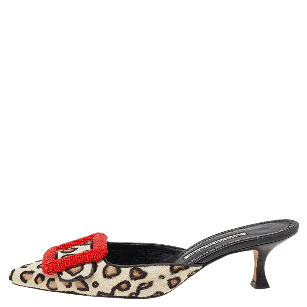 

Manolo Blahnik Beige Pony Hair Mafrisa Mule Sandals Size