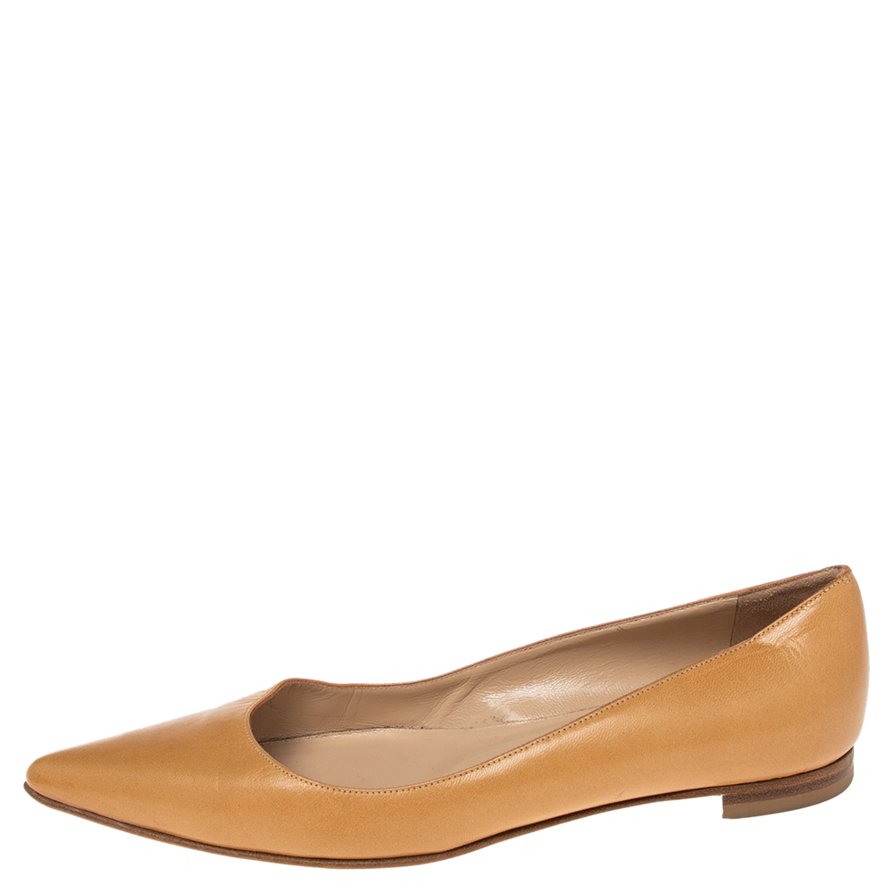 

Manolo Blahnik Tan Leather Titto Pointed Toe Ballet Flats Size