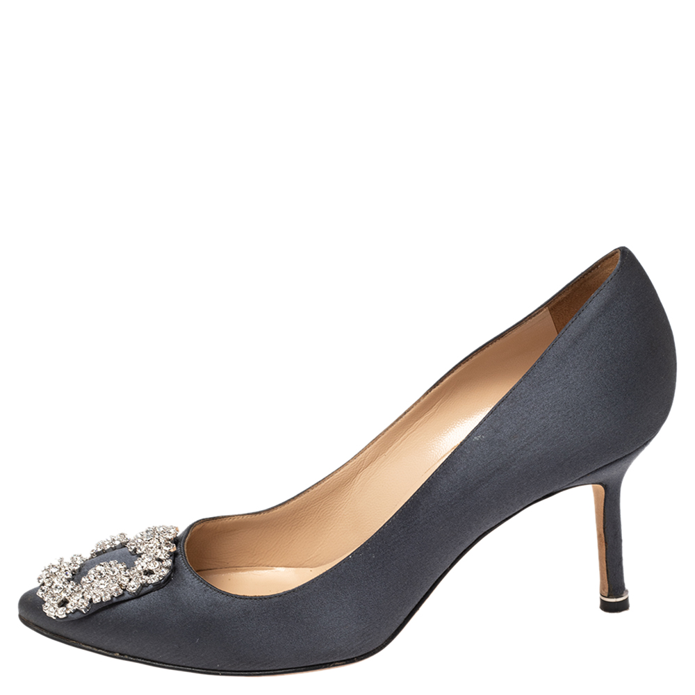 

Manolo Blahnik Dark Grey Satin Hangisi Pumps Size