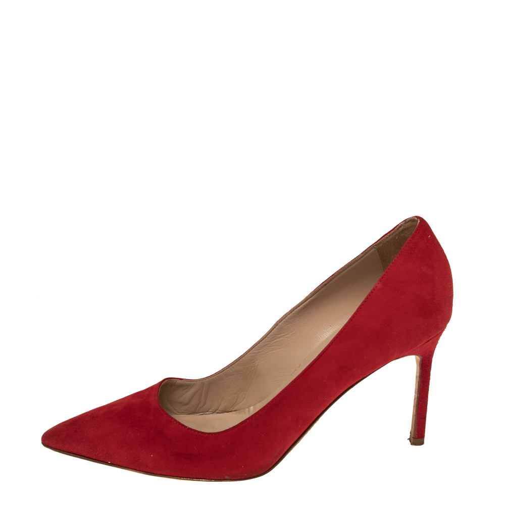 

Manolo Blahnik Red Suede BB Pointed Toe Pumps Size