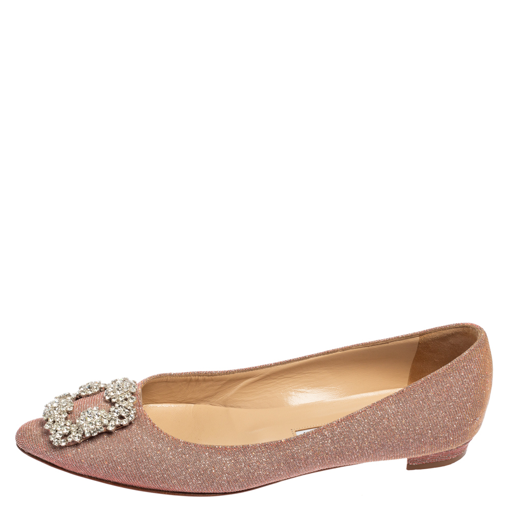 

Manolo Blahnik Salmon Pink Shimmery Fabric Hangisi Ballet Flats Size