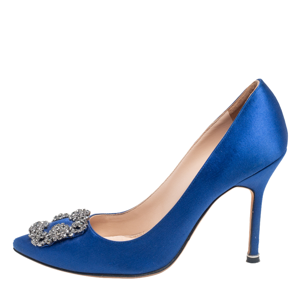 

Manolo Blahnik Blue Satin Hangisi Pumps Size