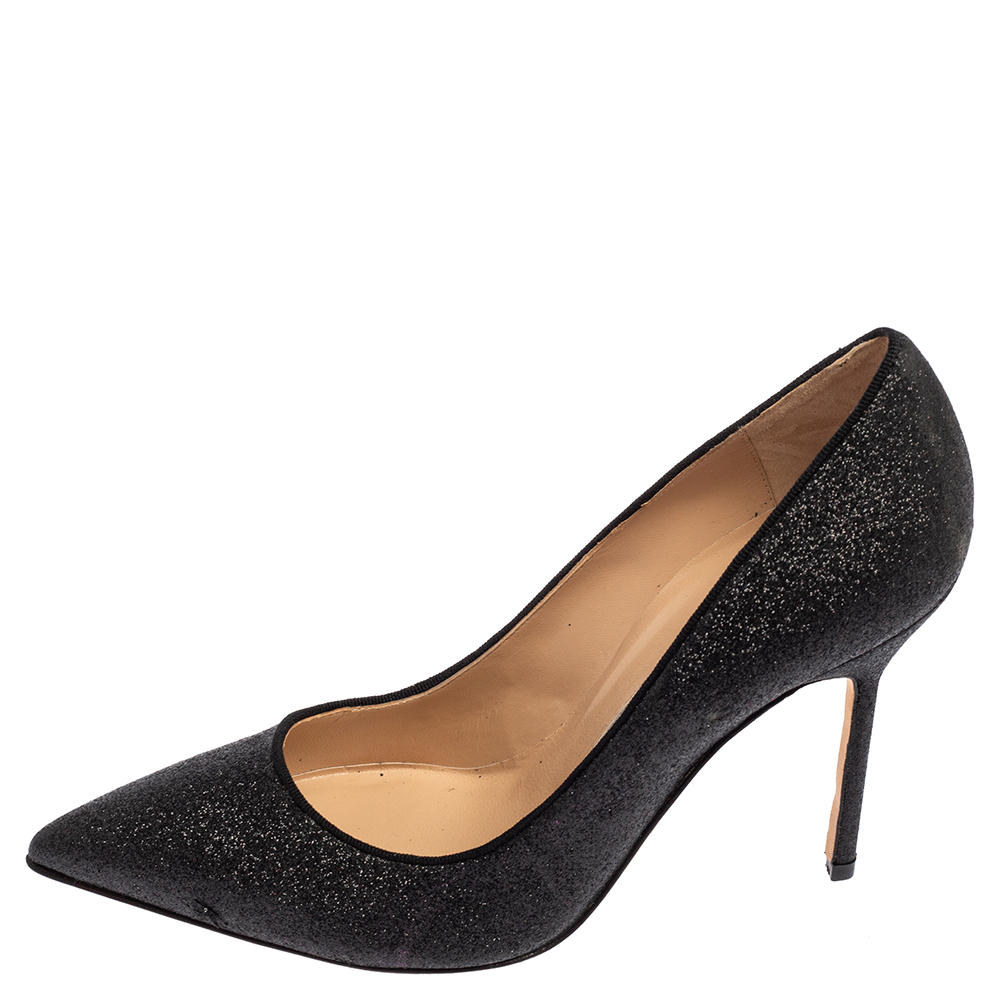 

Manolo Blahnik Black Glitter Pointed Toe Pumps Size