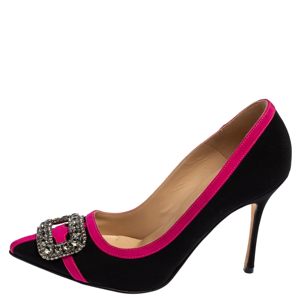 

Manolo Blahnik Black/Pink Fabric Gotrian Pumps Size