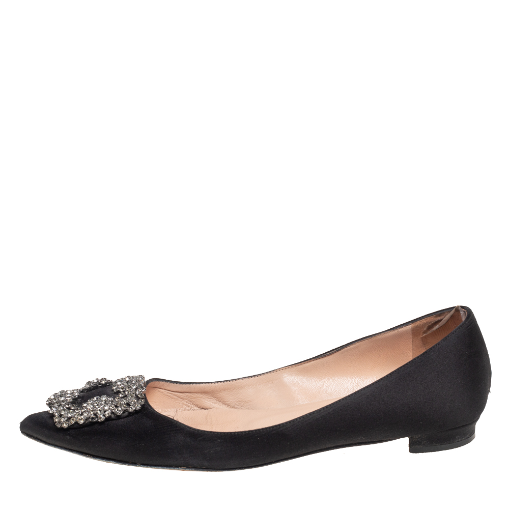 

Manolo Blahnik Black Satin Hangisi Flats Size