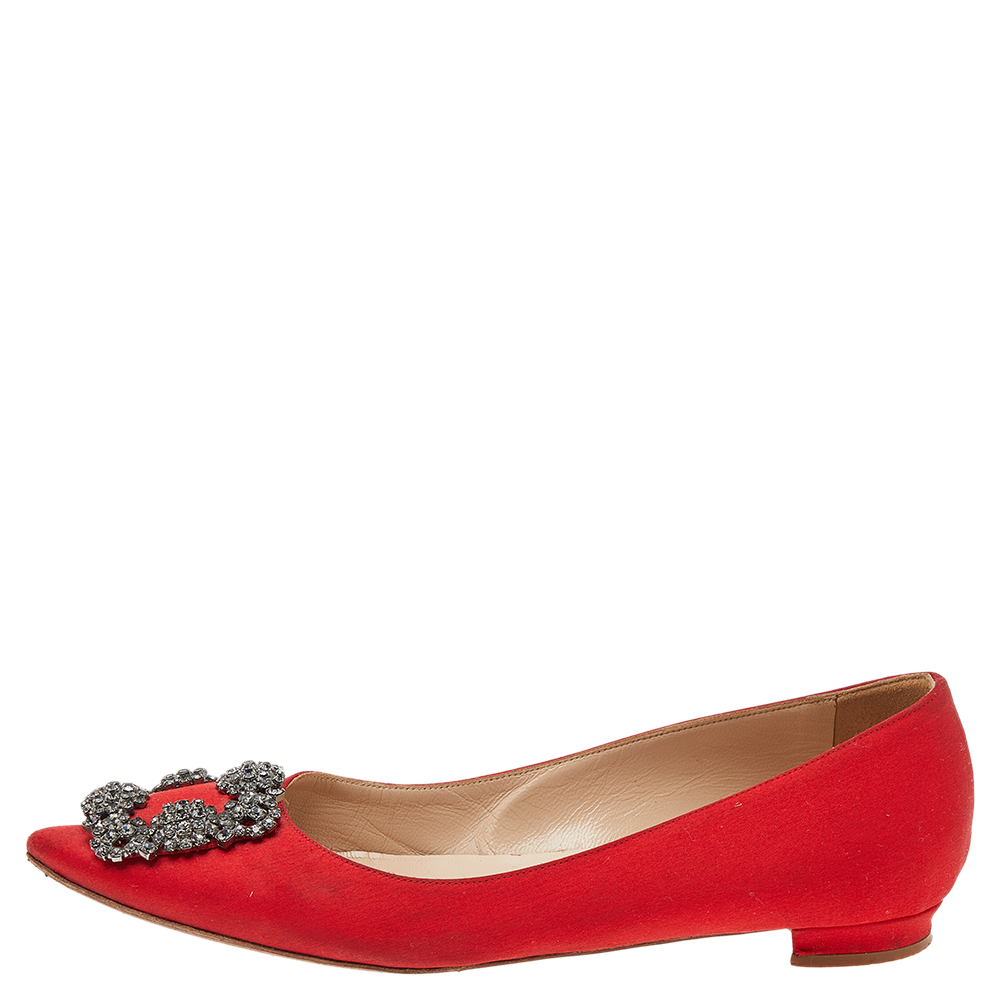 

Manolo Blahnik Red Satin Hangisi Ballet Flats Size