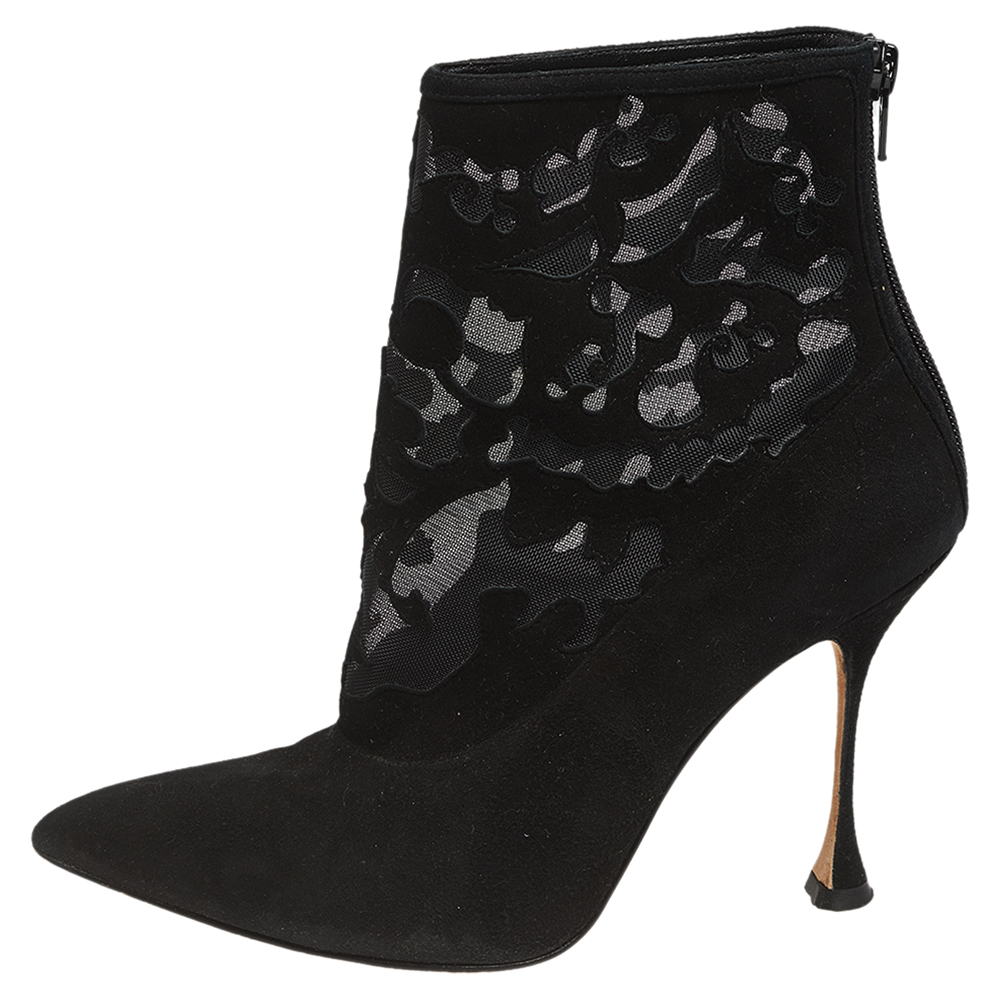 

Manolo Blahnik Black Suede And Mesh Ankle Boots Size