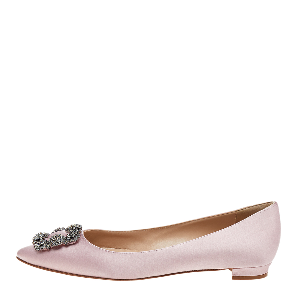 

Manolo Blahnik Pink Satin Hangisi Flats Size