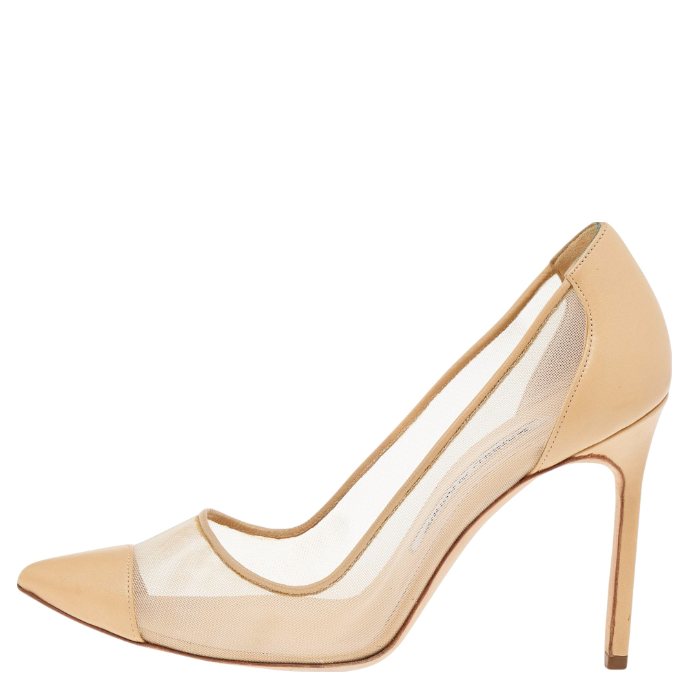 

Manolo Blahnik Beige Leather And Mesh Pointed Toe Pumps Size