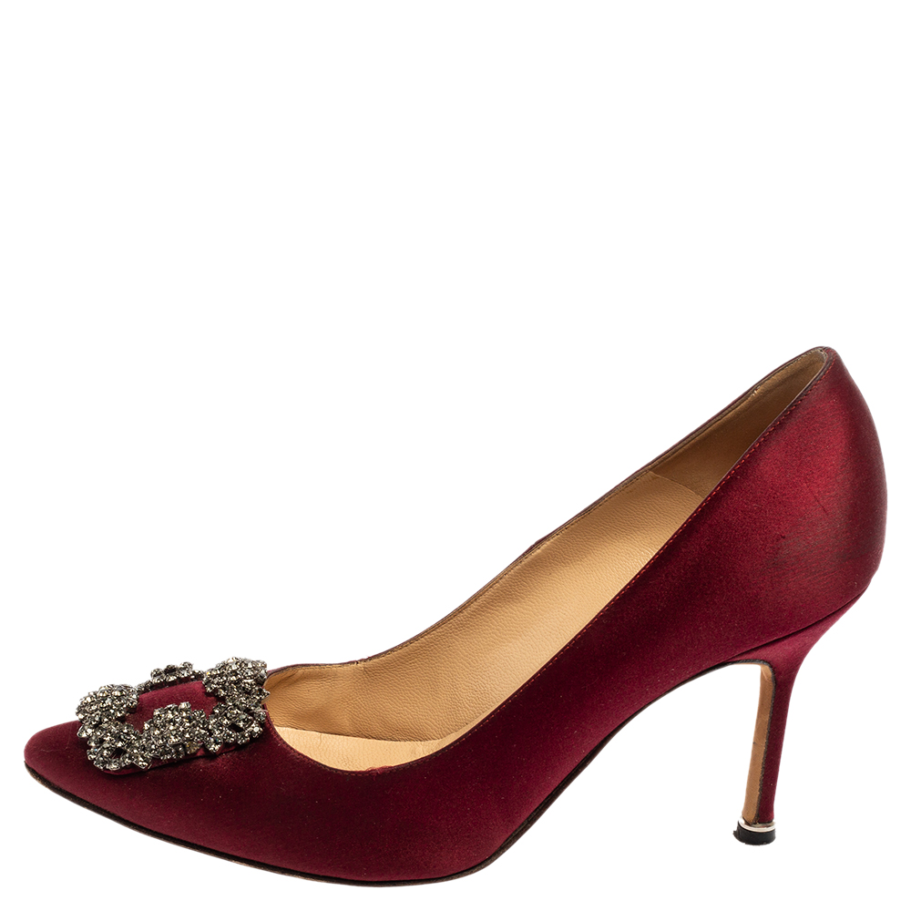 

Manolo Blahnik Burgundy Satin Hangisi Pumps Size