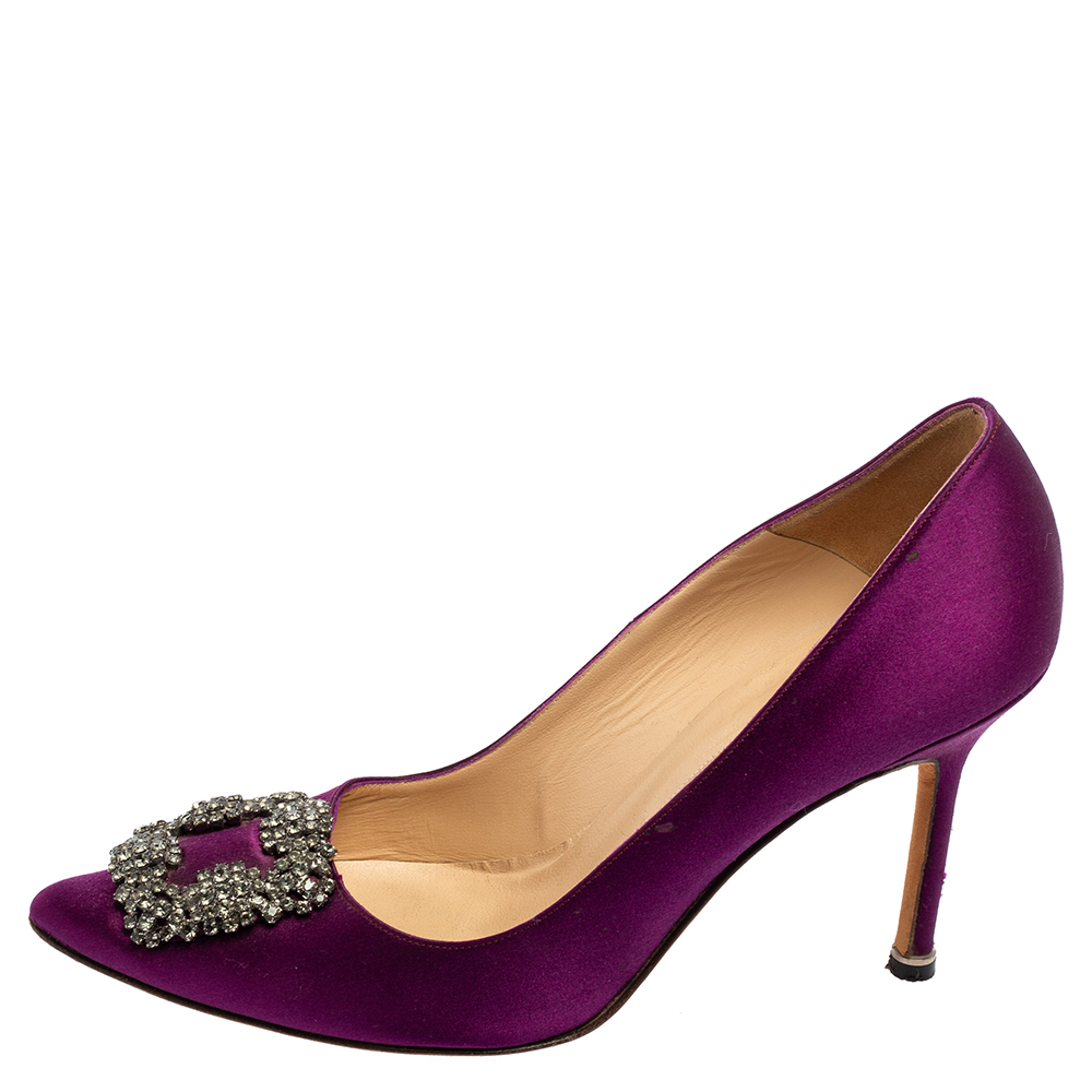 

Manolo Blahnik Purple Satin Hangisi Pointed-Toe Pumps Size