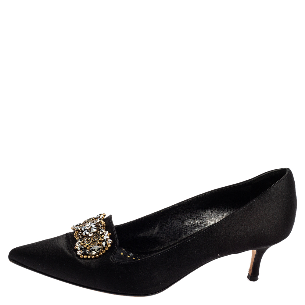 

Manolo Blahnik Black Satin Crystal Embellished Pumps Size
