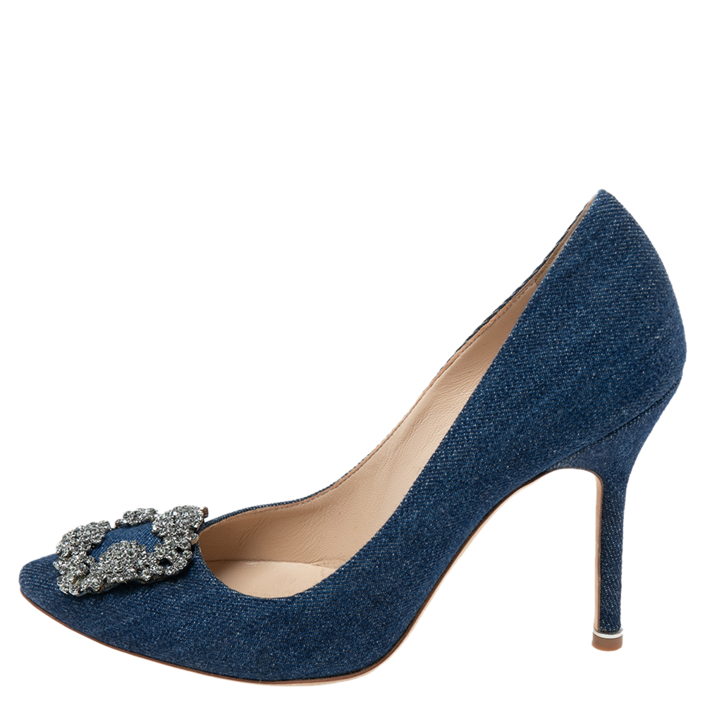 

Manolo Blahnik Blue Denim Hangisi Pumps Size