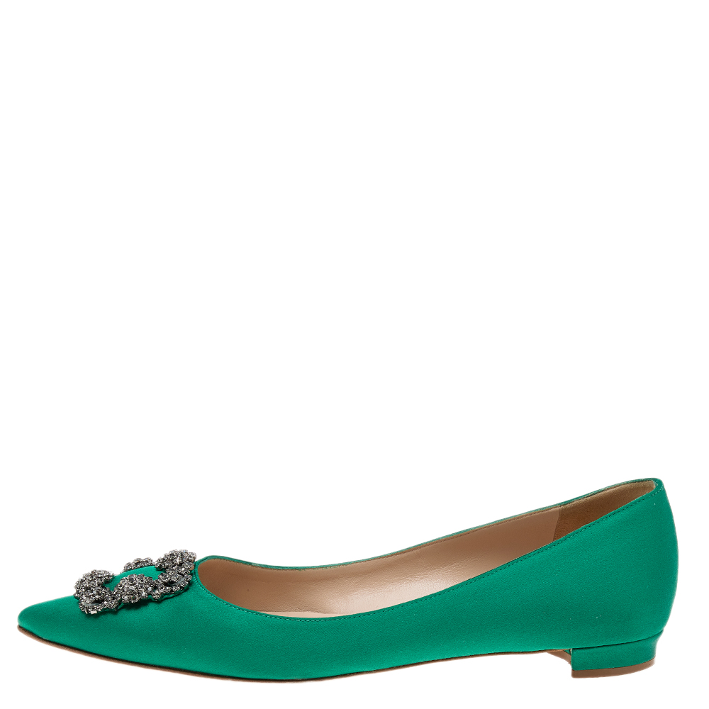 

Manolo Blahnik Green Satin Hangisi Ballet Flats Size