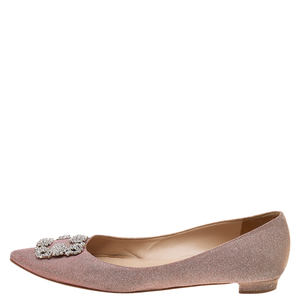 

Manolo Blahnik Pink Glitter Hangisi Flats Size