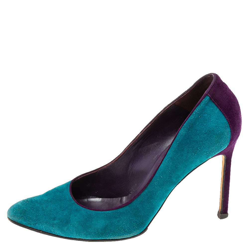 

Manolo Blahnik Teal/Purple Suede Pumps Size