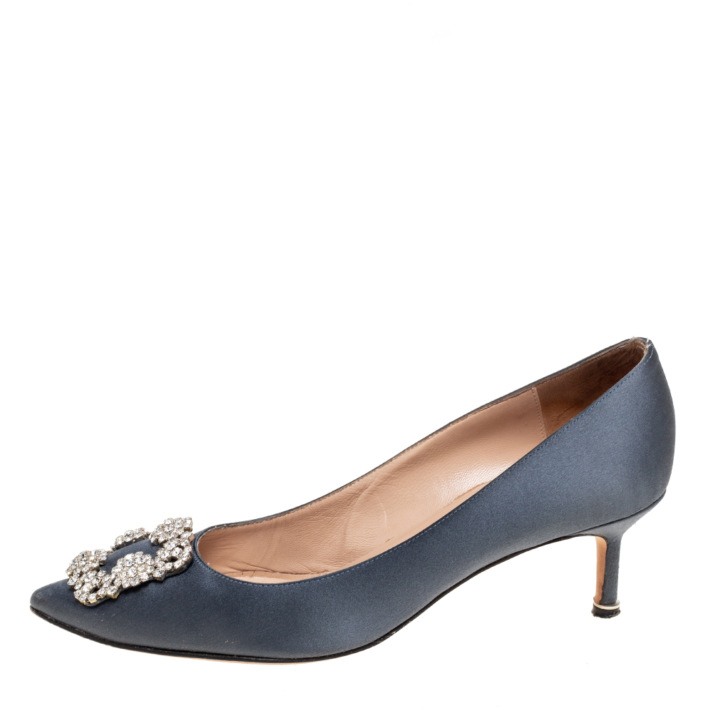 

Manolo Blahnik Dark Grey Satin Hangisi Pumps Size