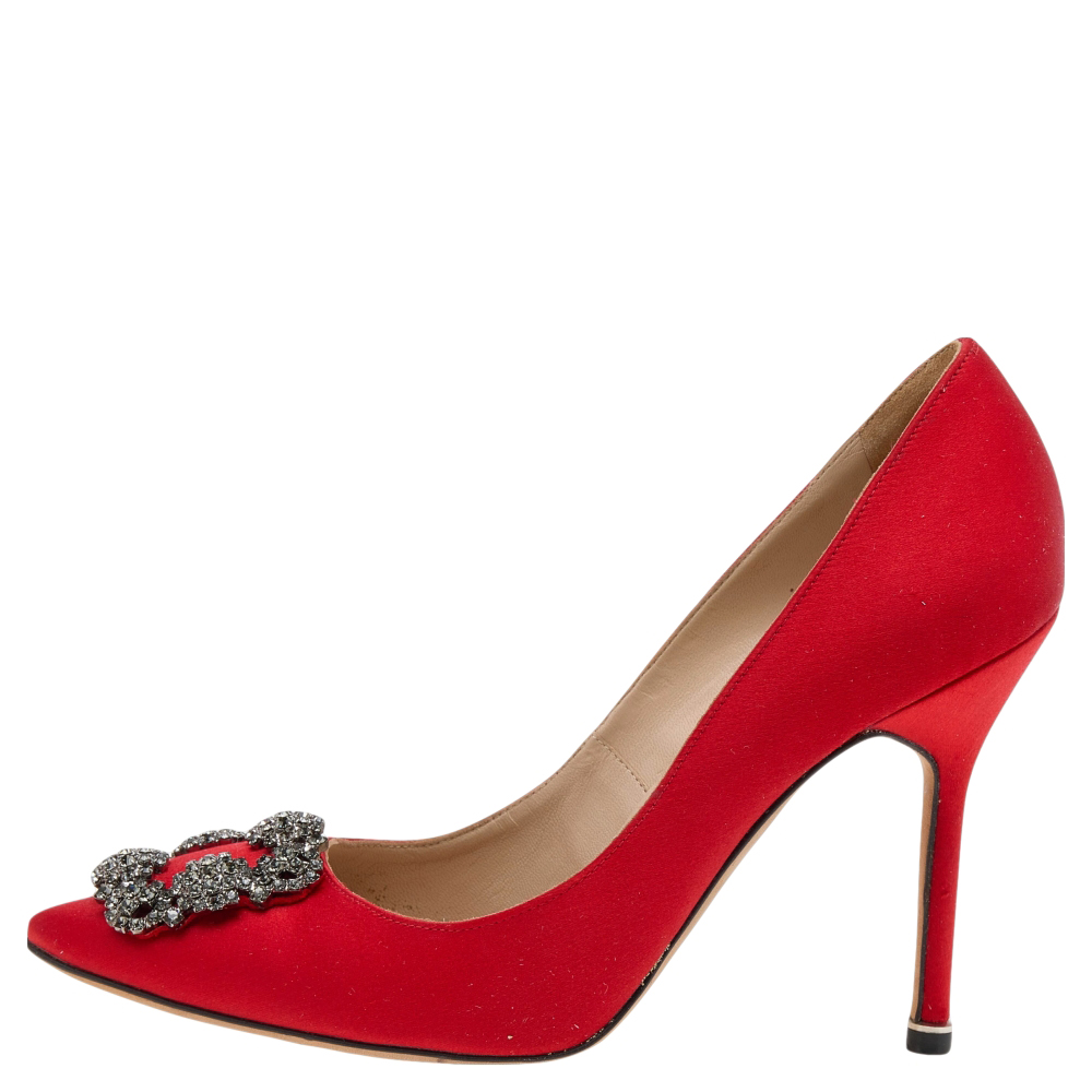 

Manolo Blahnik Red Satin Hangisi Pumps Size
