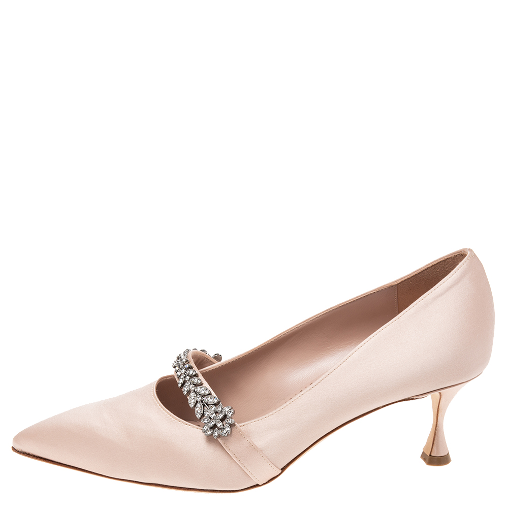 

Manolo Blahnik Pink Satin Putini Pumps Size