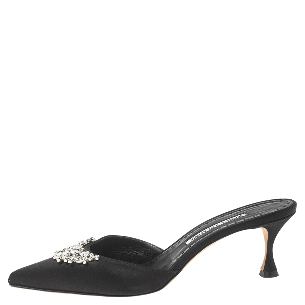 

Manolo Blahnik Black Satin Crystal Embellished Mule Sandals Size