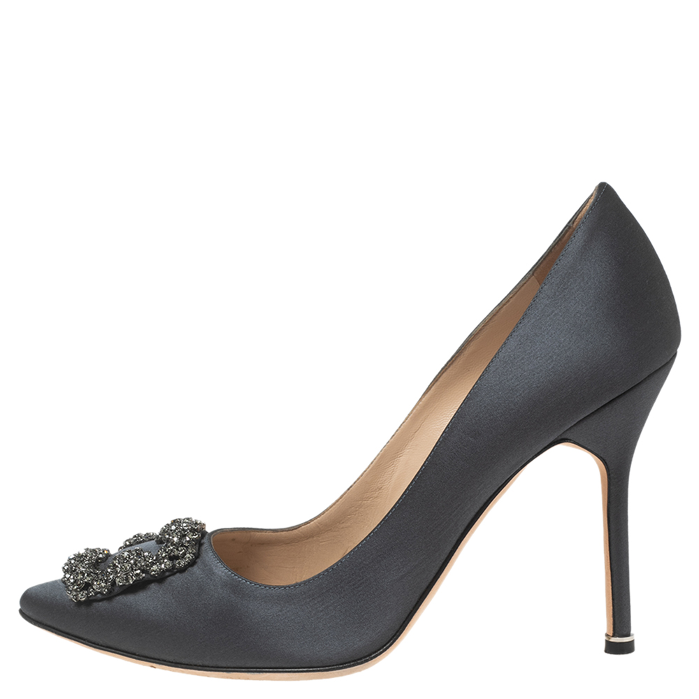 

Manolo Blahnik Grey Satin Hangisi Pumps Size