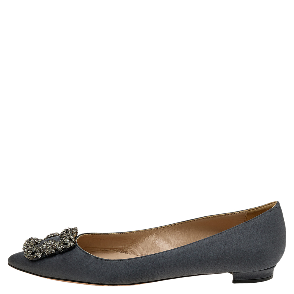 

Manolo Blahnik Grey Satin Hangisi Ballet Flats Size
