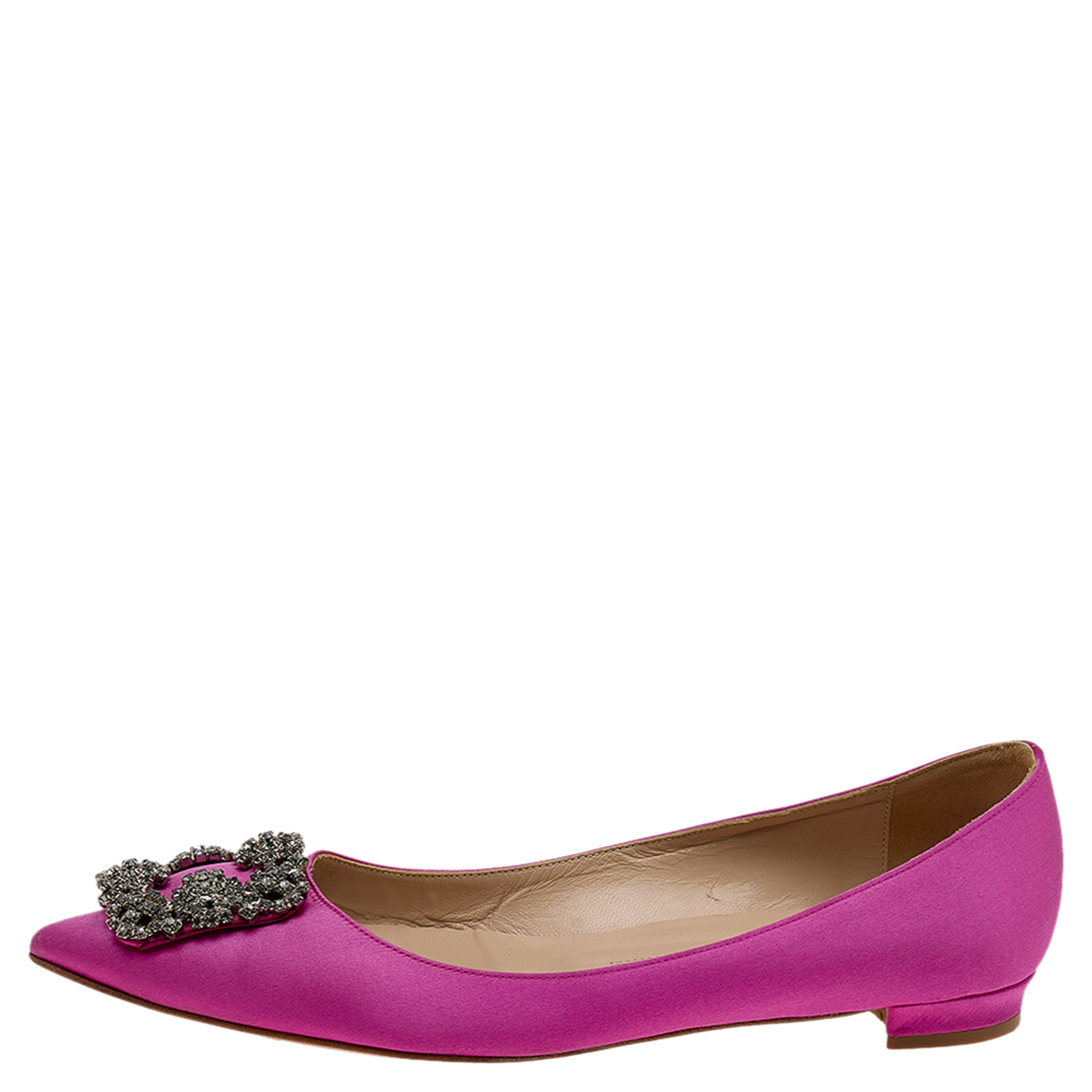 

Manolo Blahnik Pink Satin Hangisi Ballet Flats Size