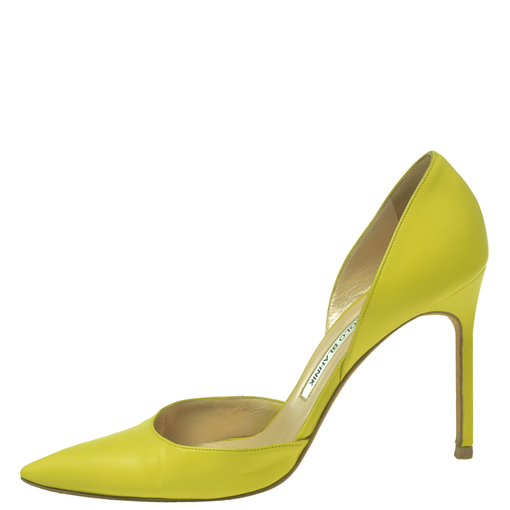

Manolo Blahnik Lime Yellow Leather Tayler D'orsay Pumps Size