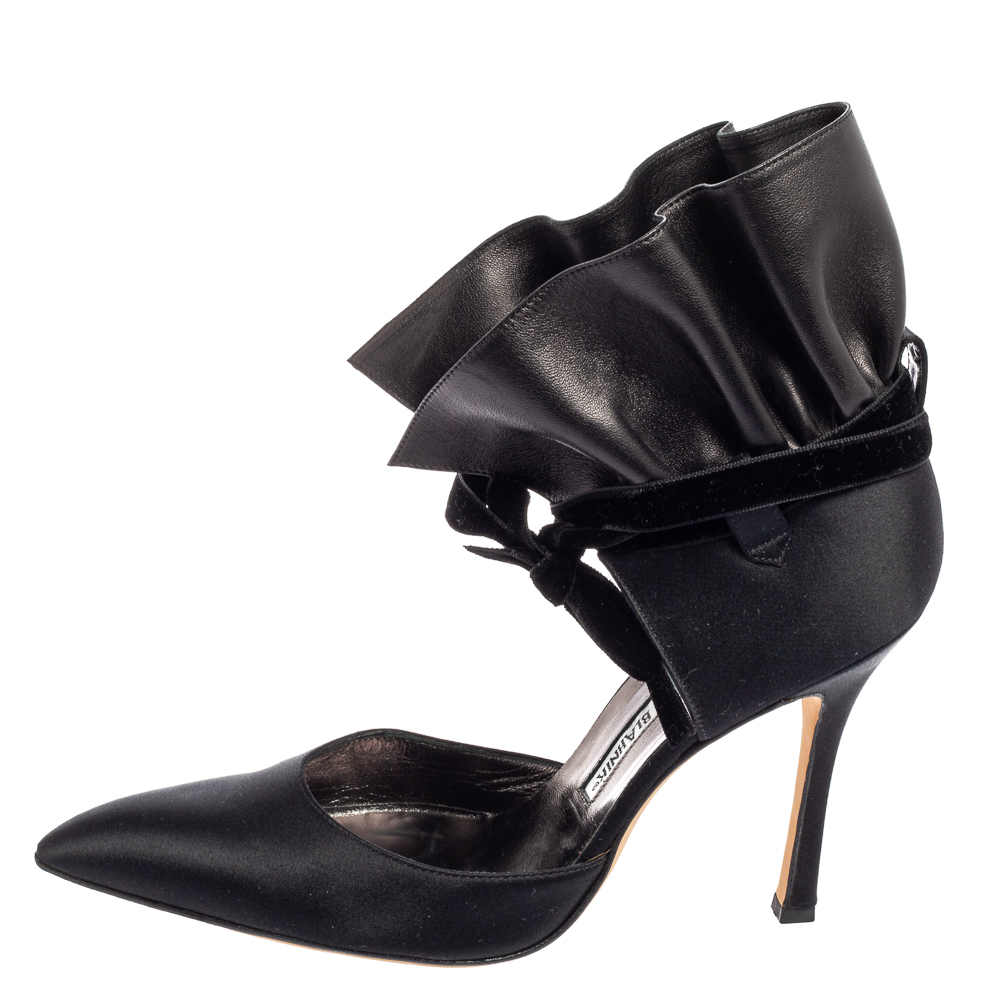 

Manolo Blahnik Black Suede And Leather Petase Ankle Strap Pumps Size