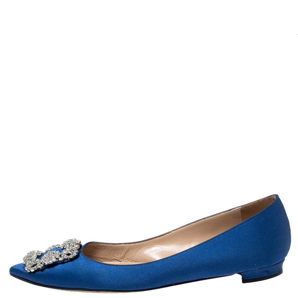 

Manolo Blahnik Royal Blue Satin Hangisi Ballet Flats Size