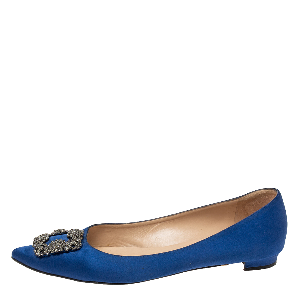 

Manolo Blahnik Royal Blue Satin Hangisi Ballet Flats Size