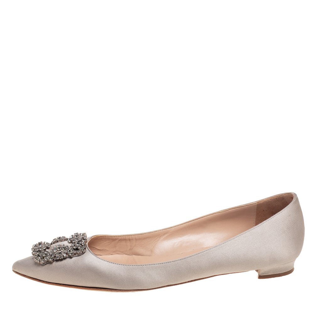 

Manolo Blahnik Grey Satin Hangisi Ballet Flats Size
