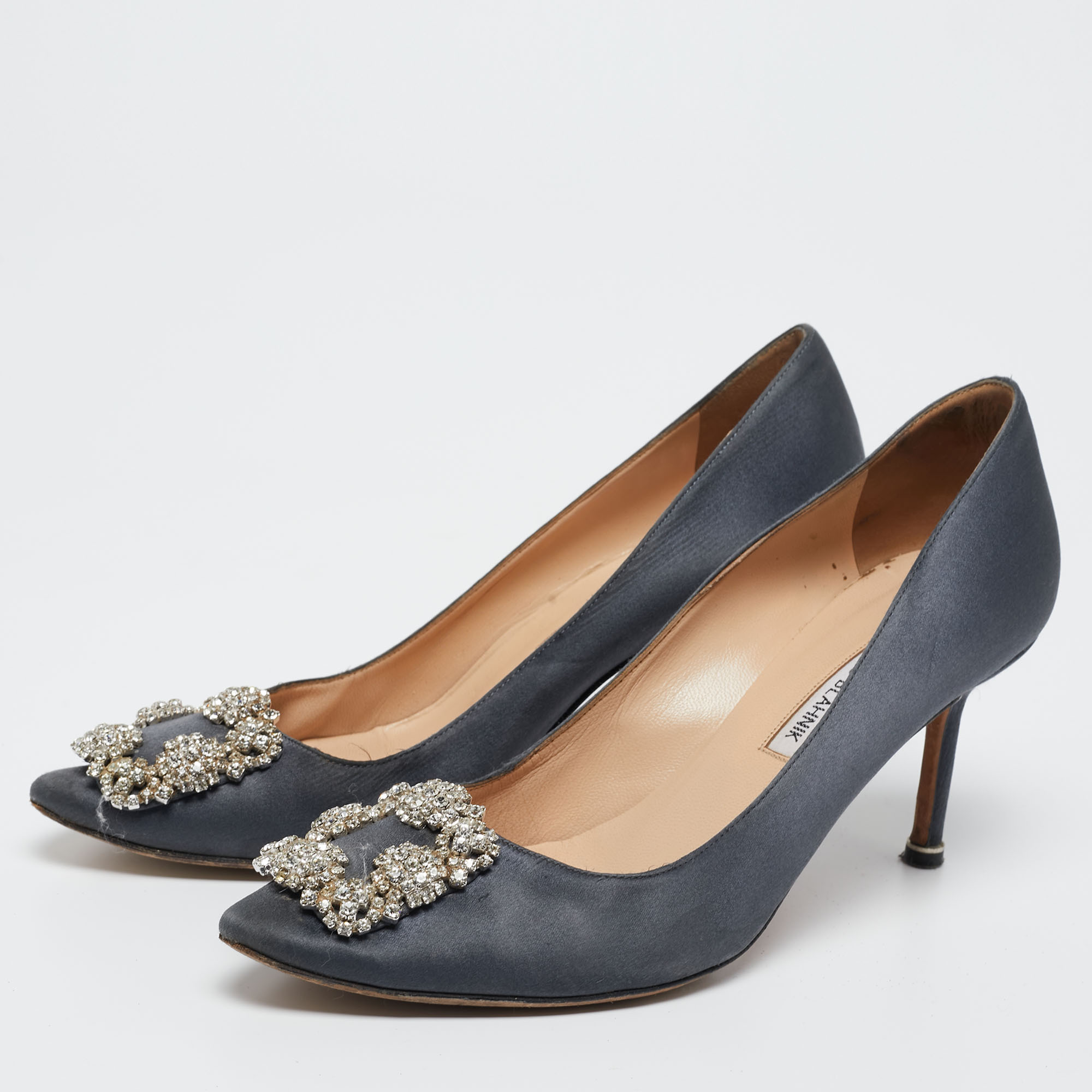 

Manolo Blahnik Dark Grey Satin Hangisi Pumps Size