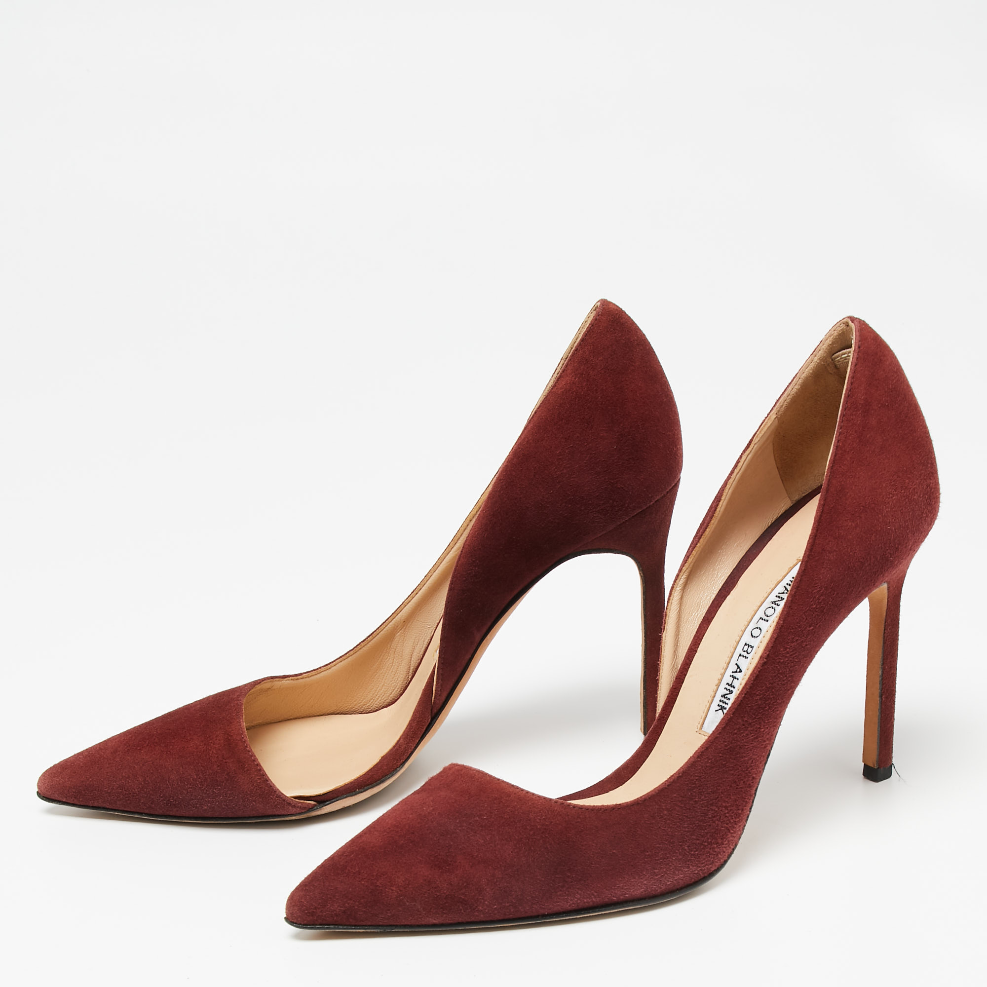

Manolo Blahnik Burgundy Suede Stresty D'orsay Pointed Toe Pumps Size