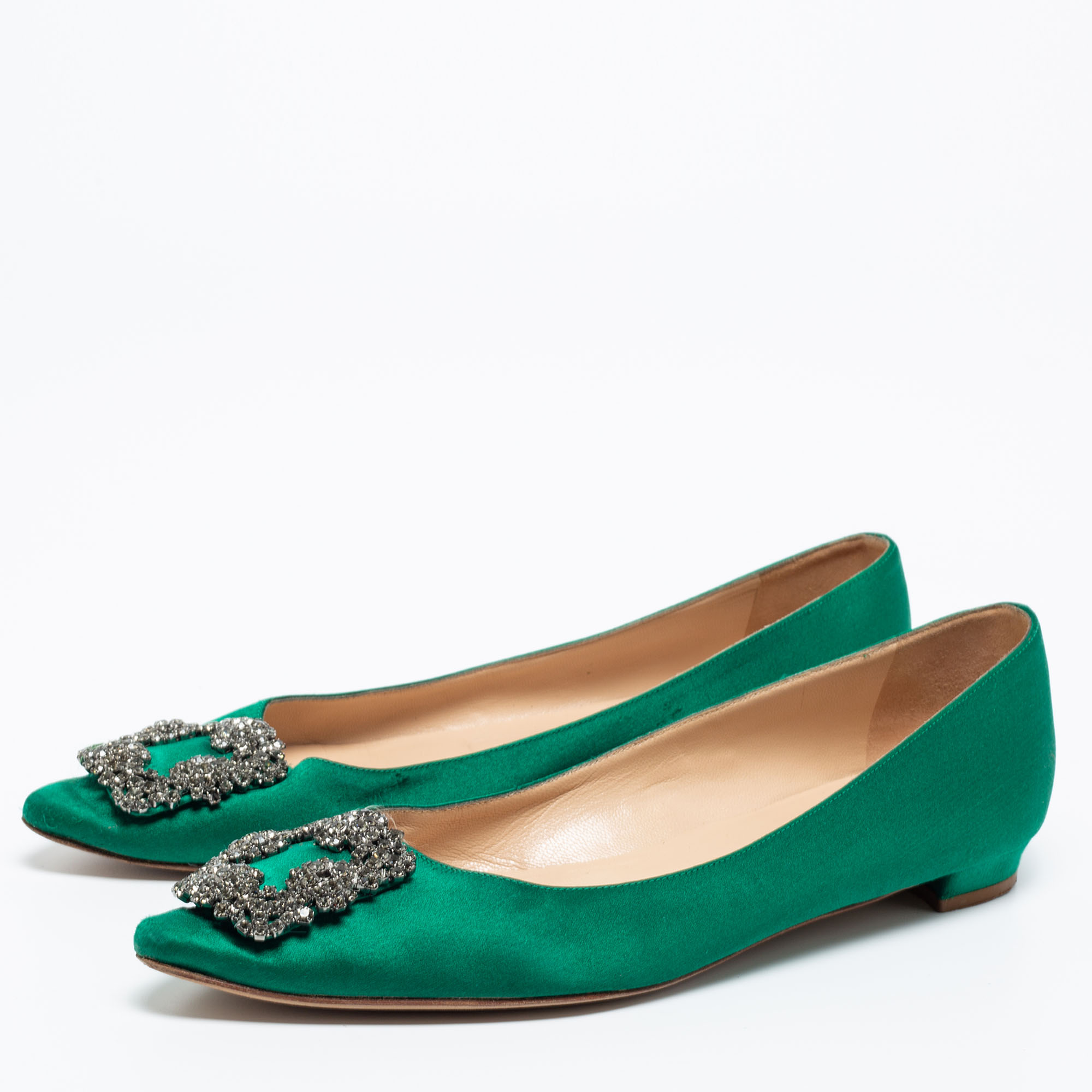 

Manolo Blahnik Green Satin Hangisi Ballet Flats Size