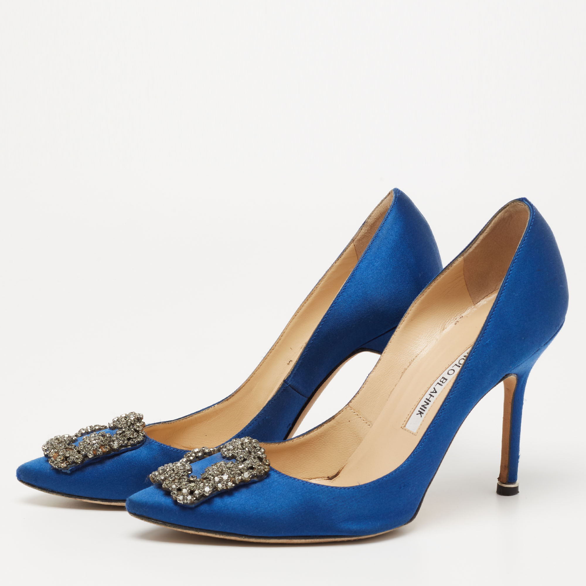 

Manolo Blahnik Blue Satin Hangisi Pumps Size