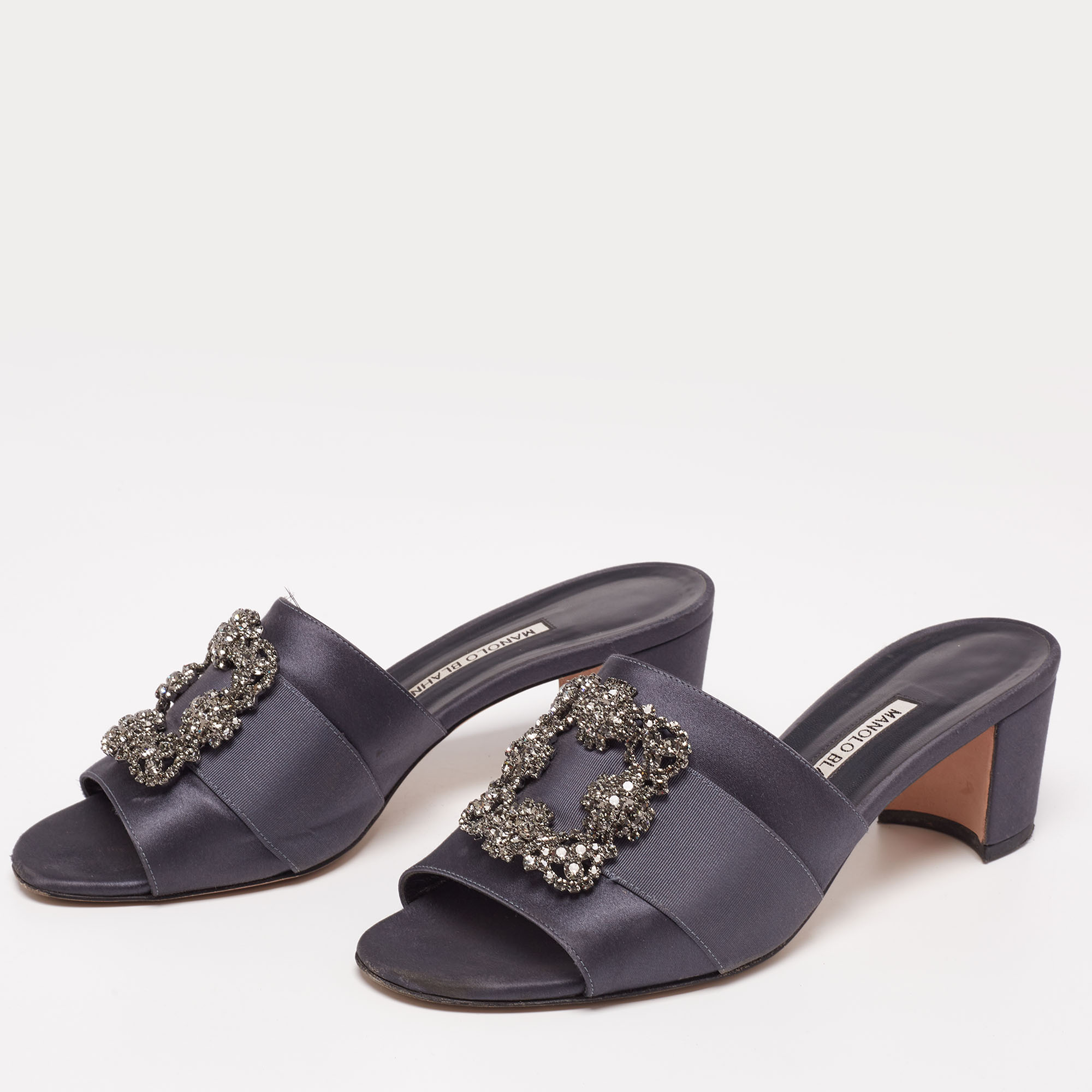 

Manolo Blahnik Grey Satin Martanew Mule Sandals Size