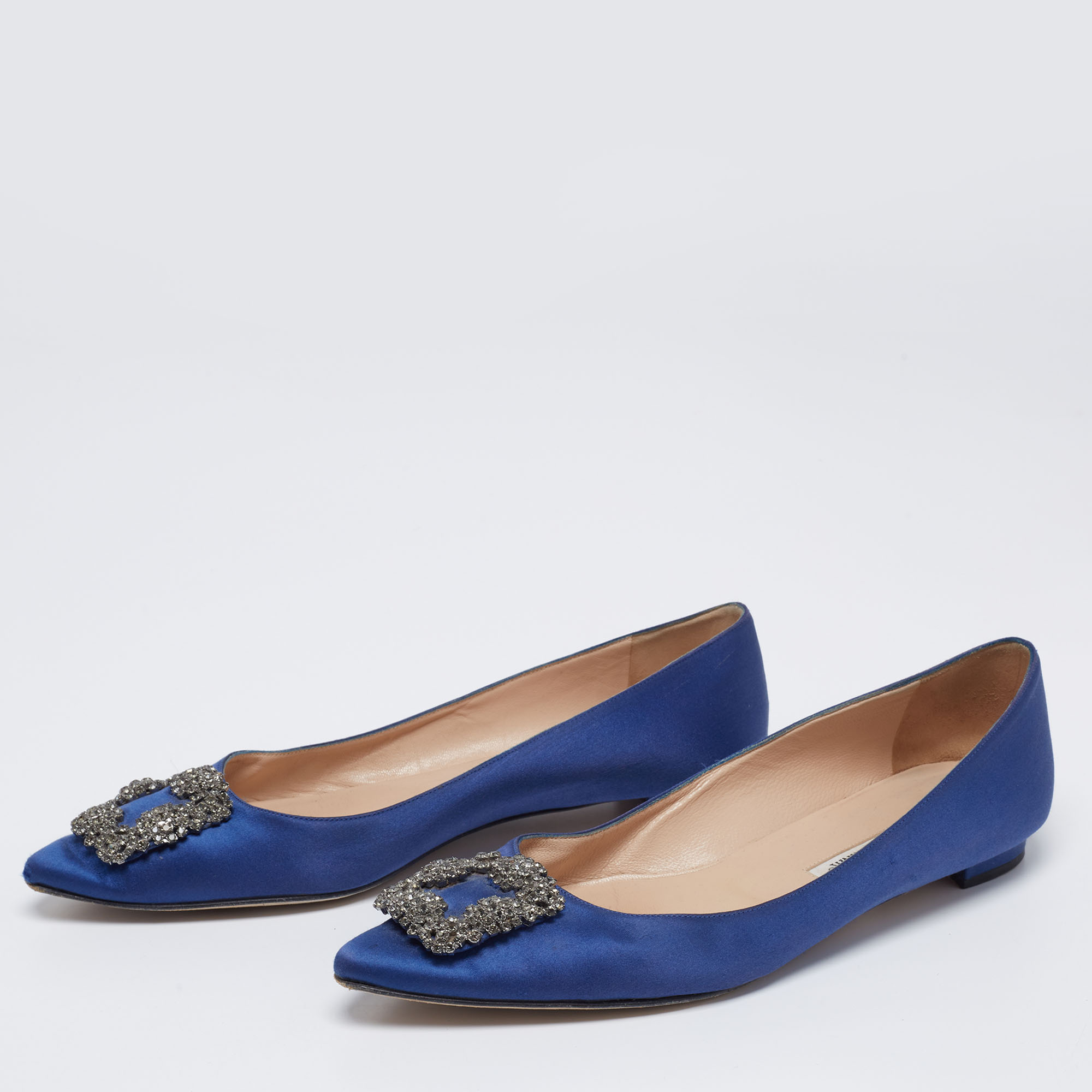

Manolo Blahnik Blue Satin Hangisi Ballet Flats Size