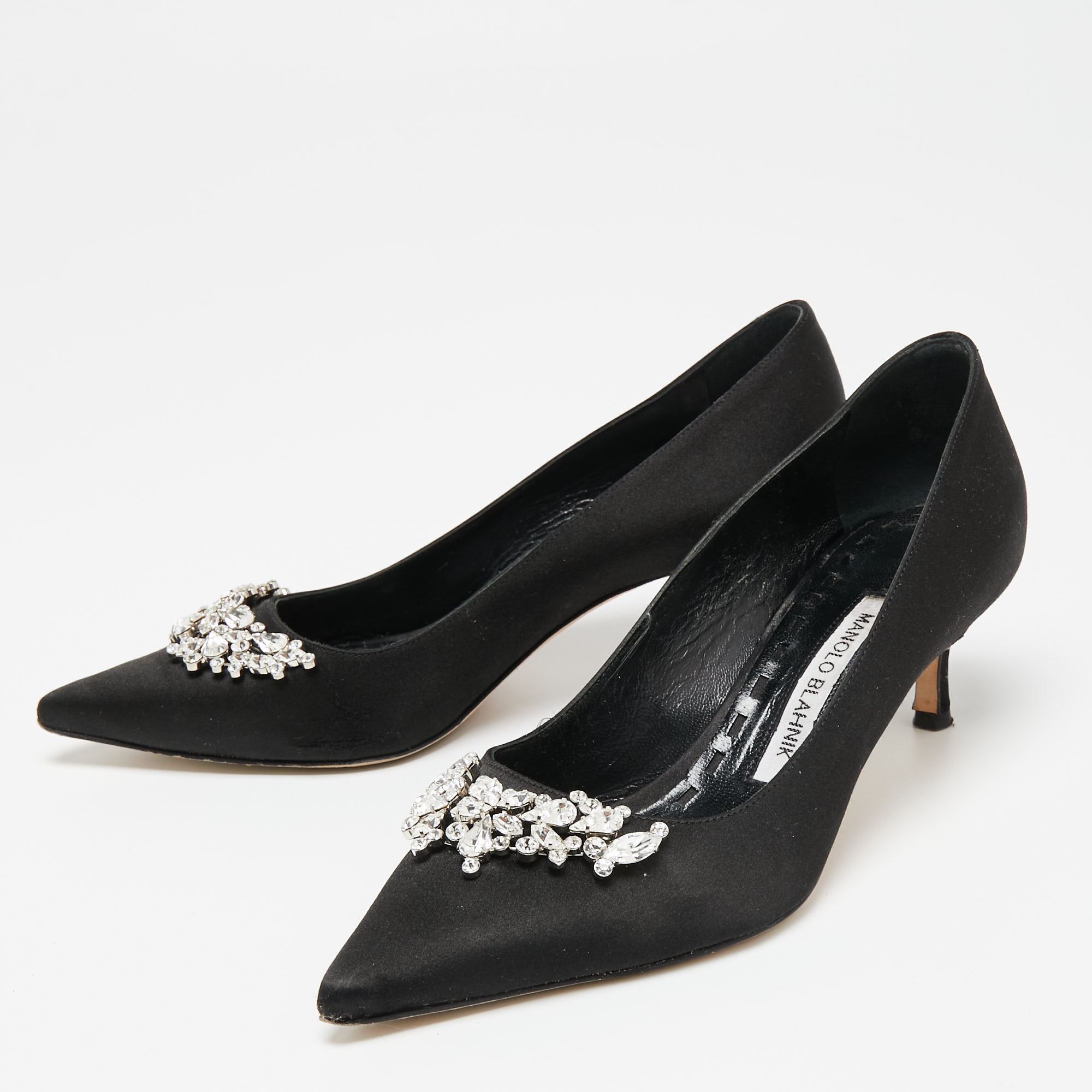 

Manolo Blahnik Black Satin Lurum Pumps Size