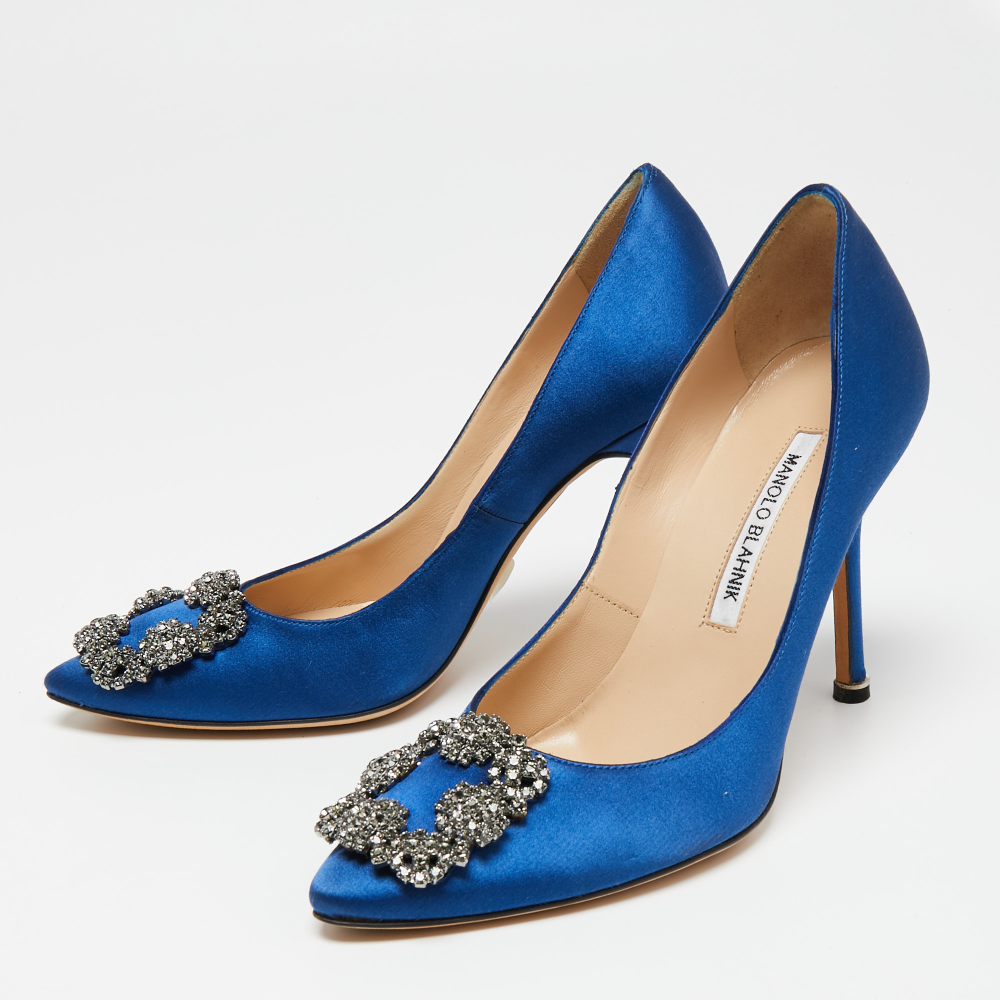 

Manolo Blahnik Blue Satin Hangisi Pumps Size