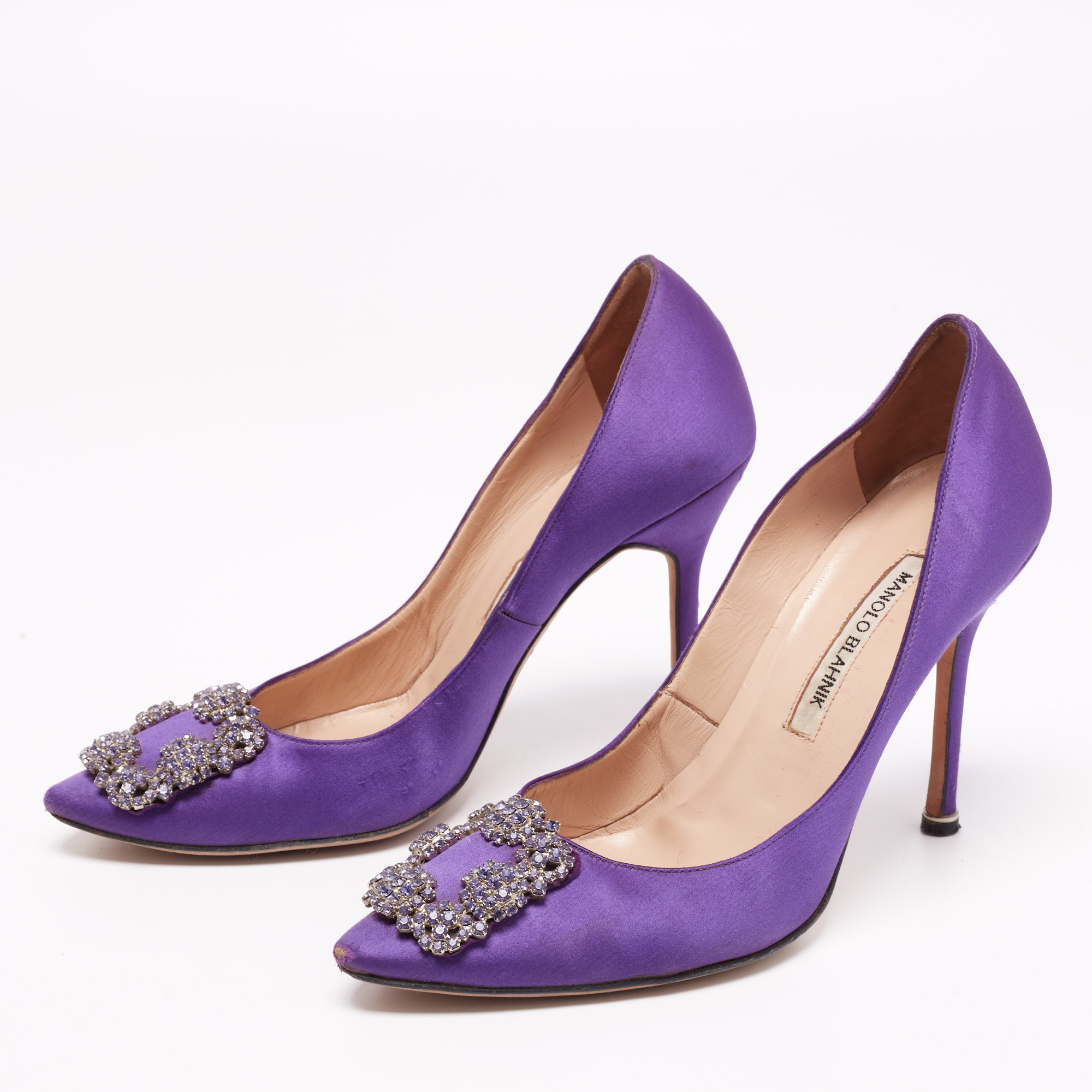 

Manolo Blahnik Purple Satin Hangisi Pumps Size